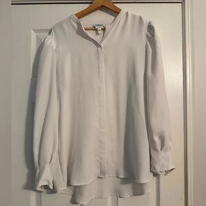 Express White Long-Sleeve V-Neck Pullover Blouse